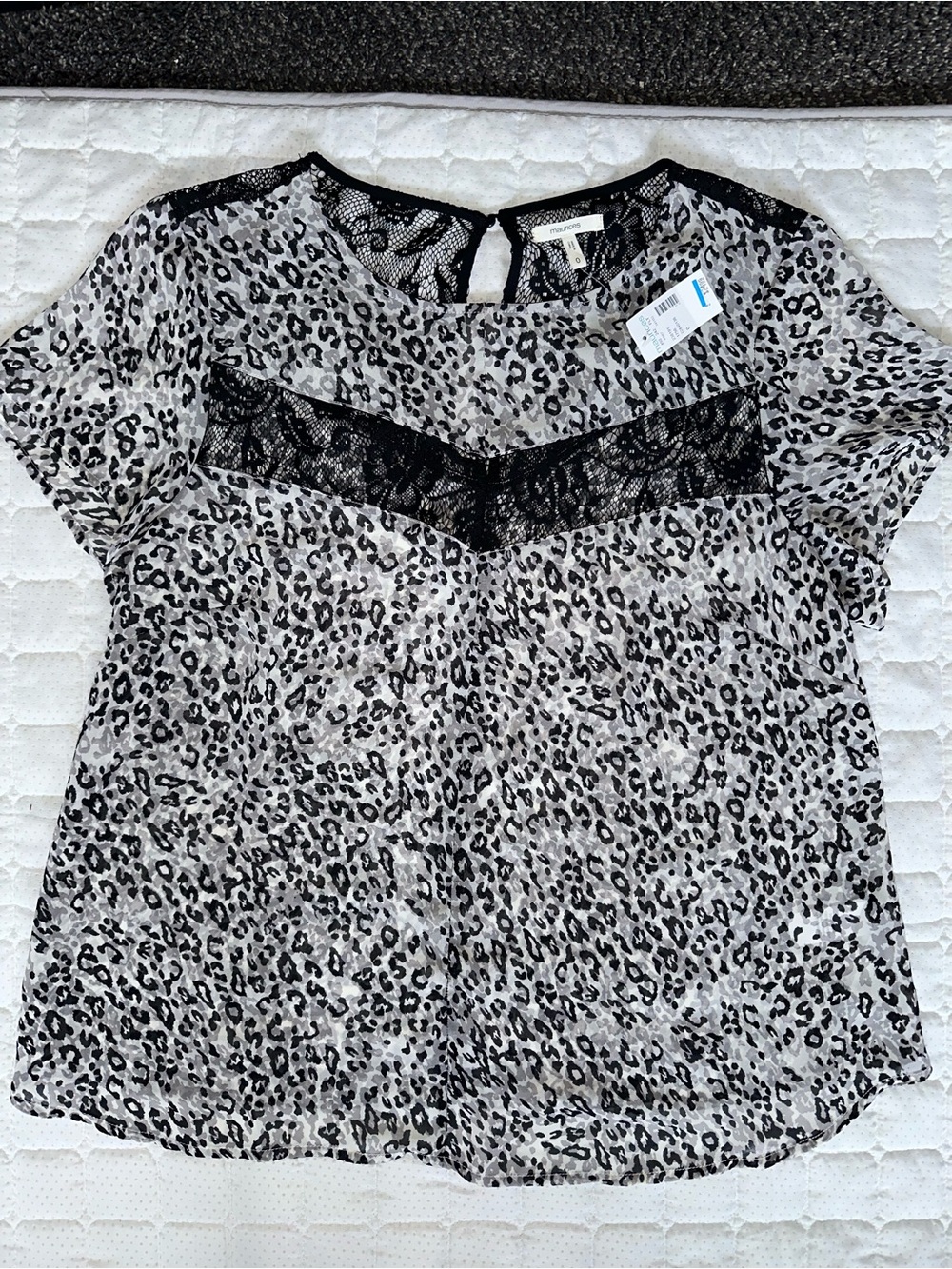 Maurices Black & White Leopard Print Lace Inset Blouse NWT